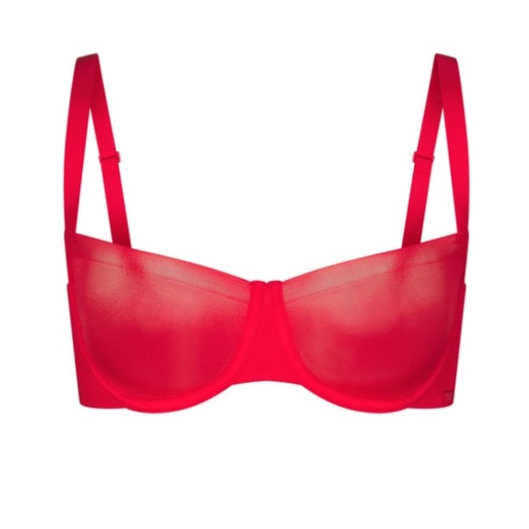 SKIMS No Show Molded Unlined Sheer Red Balconette Bra •NWT - Picture 2 of 6